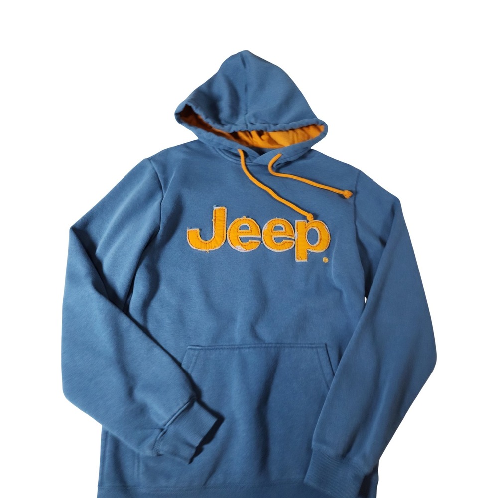 Jeep JEDCO Mens‎ Blue Orange Applique Logo Pullover Fleece Hoodie Small RN122338